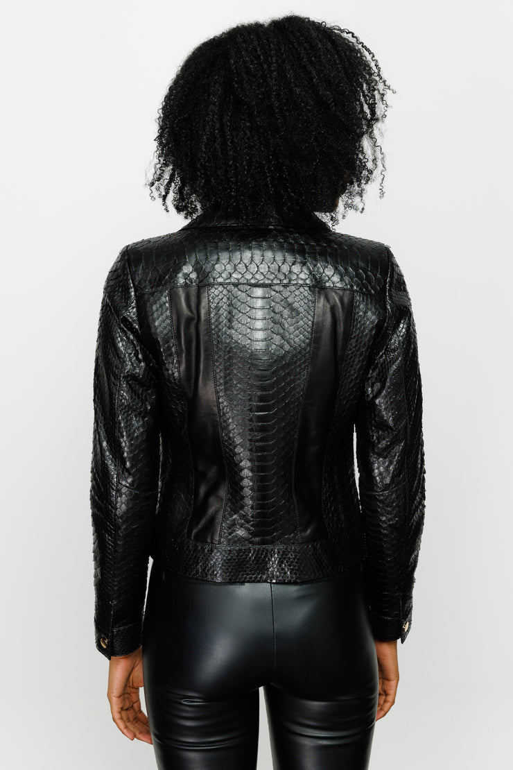 The Nayro Pythn Black Leather Jacket