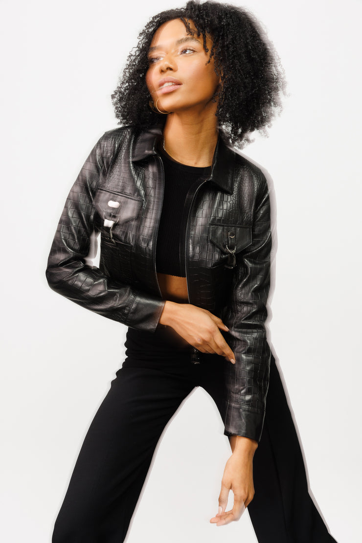 PIANE  LEATHER JACKET BLACK (15821-A)