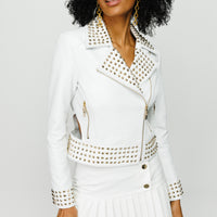 The Infanta White Leather Women Jacket