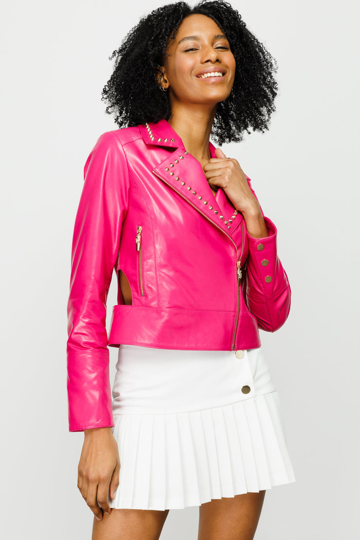 The Macera Pink Leather Jacket