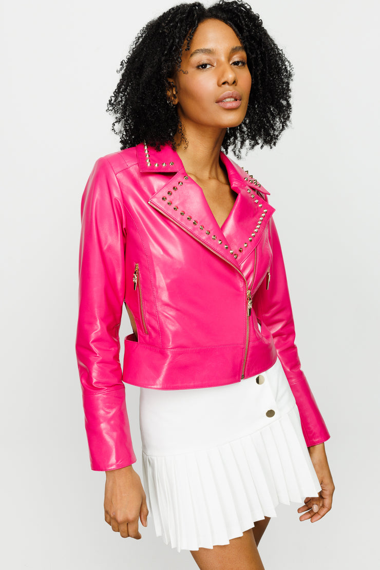 The Macera Pink Leather Jacket