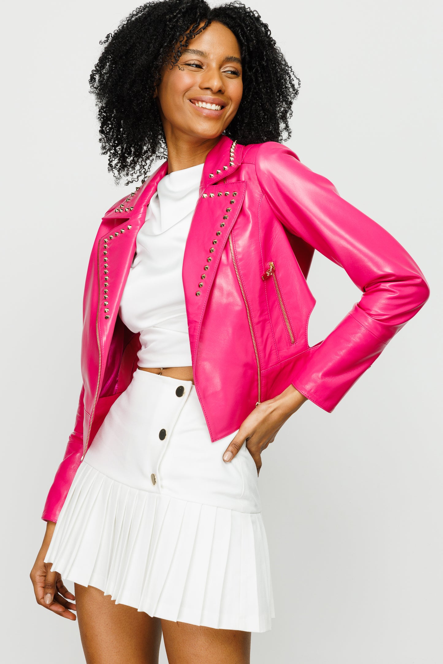 The Macera Pink Leather Women Jacket