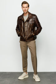 MANTECA PYTHN SKIN LEATHER MEN BROWN JACKET 20204-A