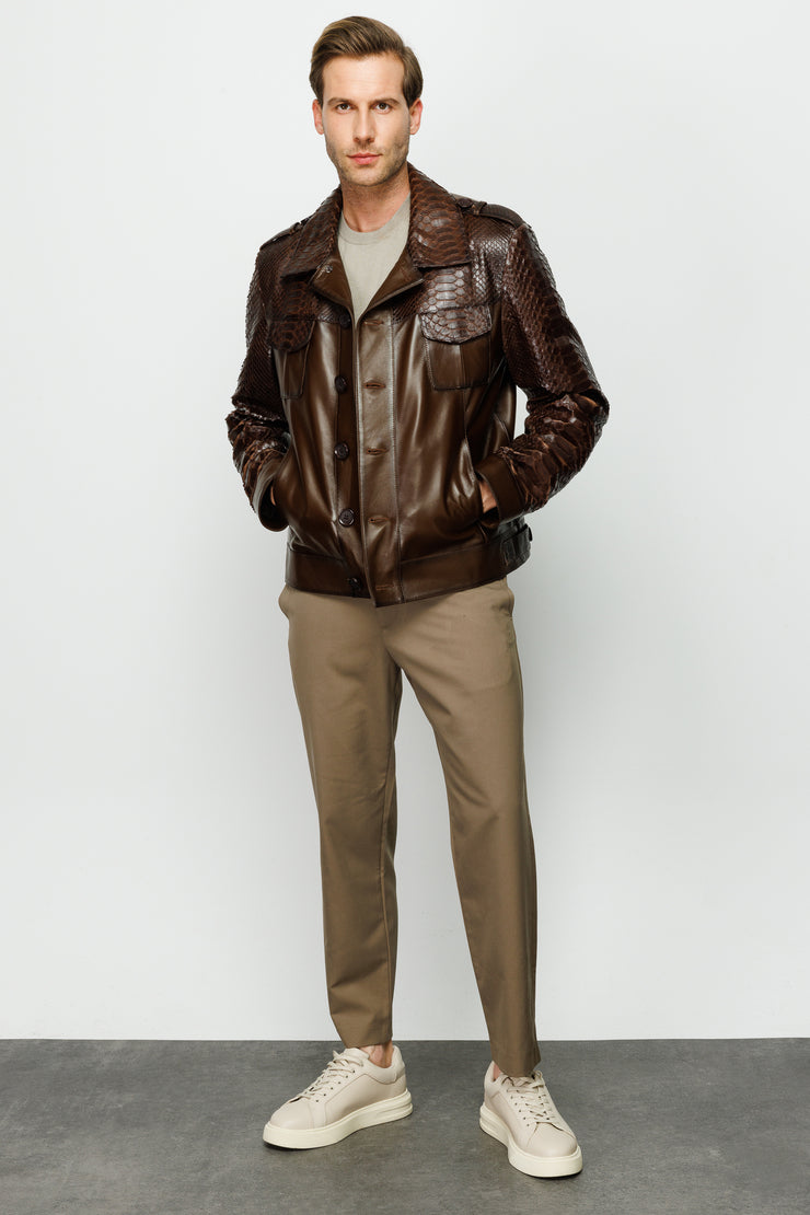 MANTECA PYTHN SKIN LEATHER MEN BROWN JACKET 20204-A