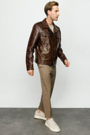 MANTECA PYTHN SKIN LEATHER MEN BROWN JACKET 20204-A