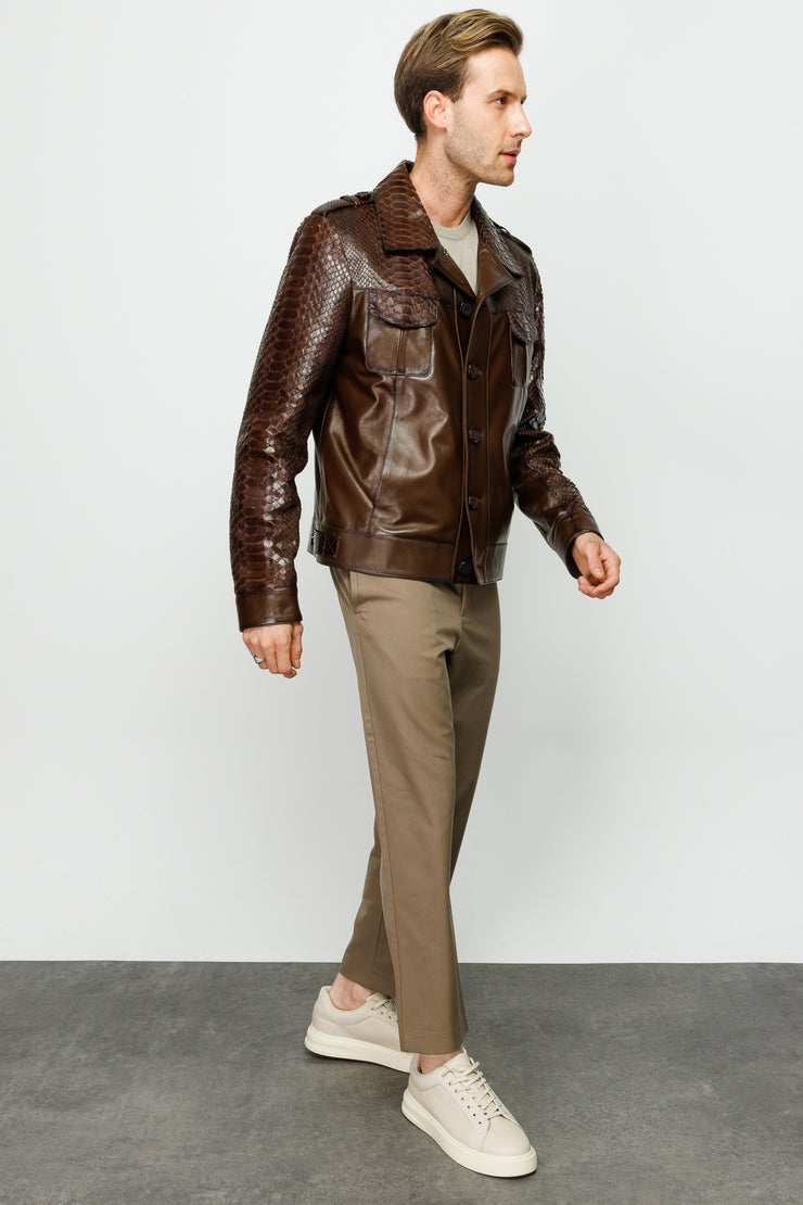 MANTECA PYTHN SKIN LEATHER MEN BROWN JACKET 20204-A