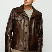 Chaqueta de piel de pitón marrón para hombre de Manteca 