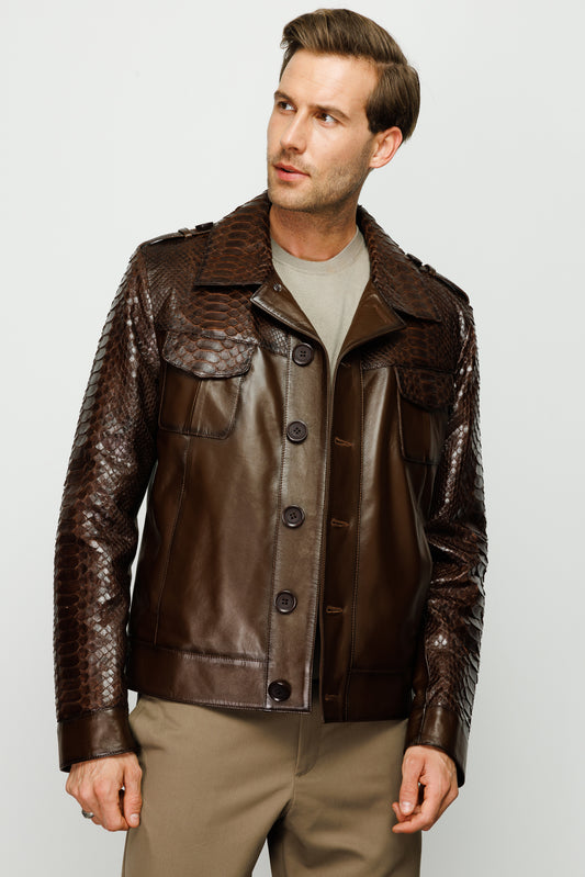 The Manteca Pythn Skin Brown Leather Men Jacket