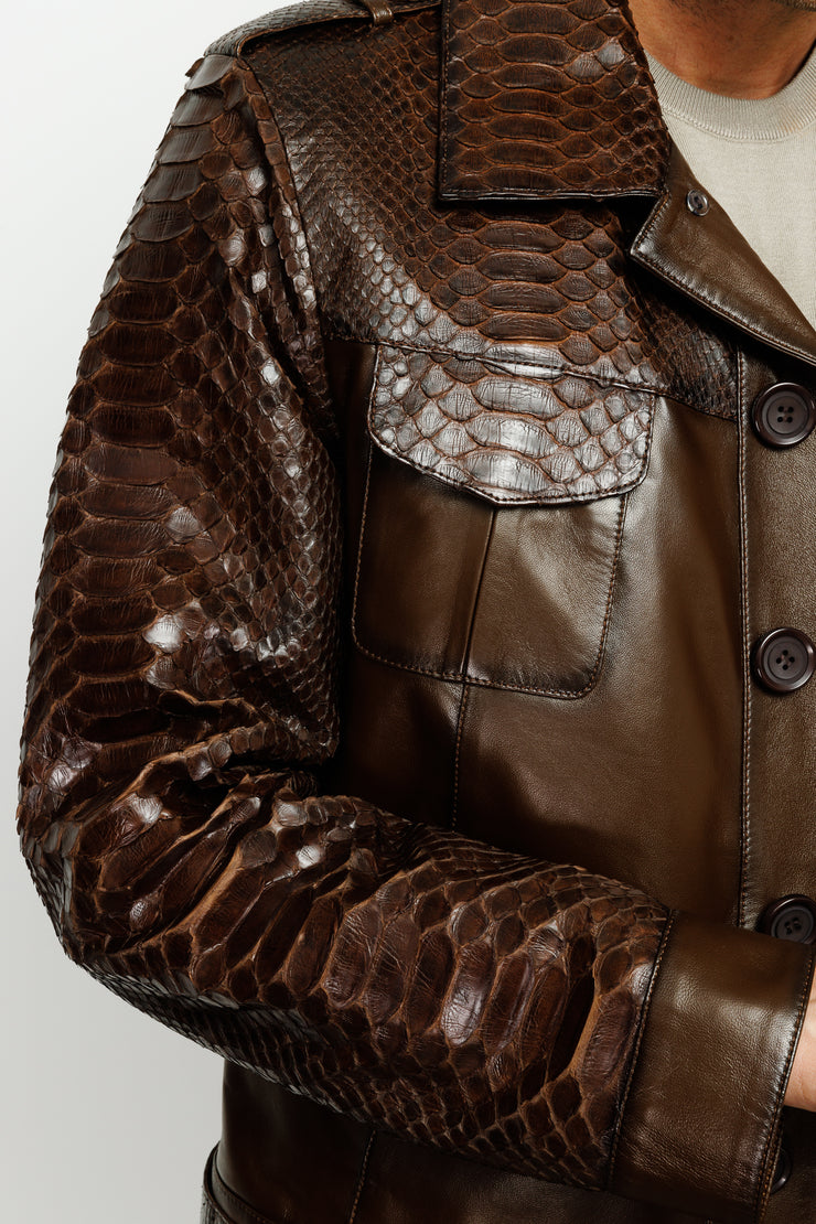 MANTECA PYTHN SKIN LEATHER MEN BROWN JACKET 20204-A