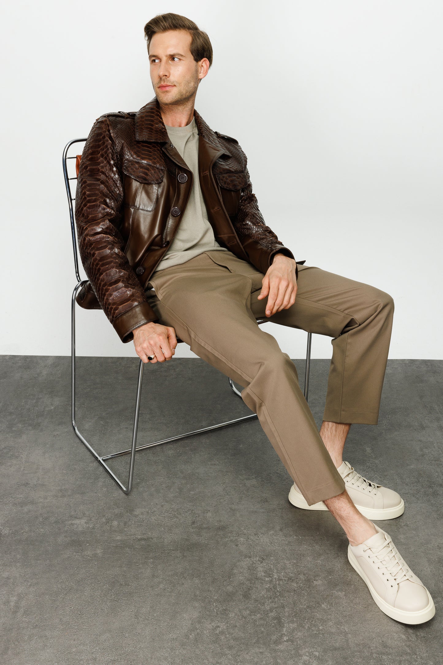 The Manteca Pythn Skin Brown Leather Men Jacket