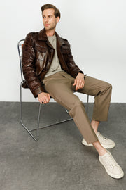 MANTECA PYTHN SKIN LEATHER MEN BROWN JACKET 20204-A
