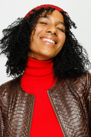 MEKKE PYTHN SKIN LEATHER WOMEN JACKET BROWN