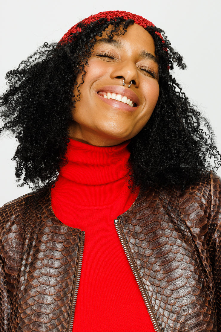 MEKKE PYTHN SKIN LEATHER WOMEN JACKET BROWN
