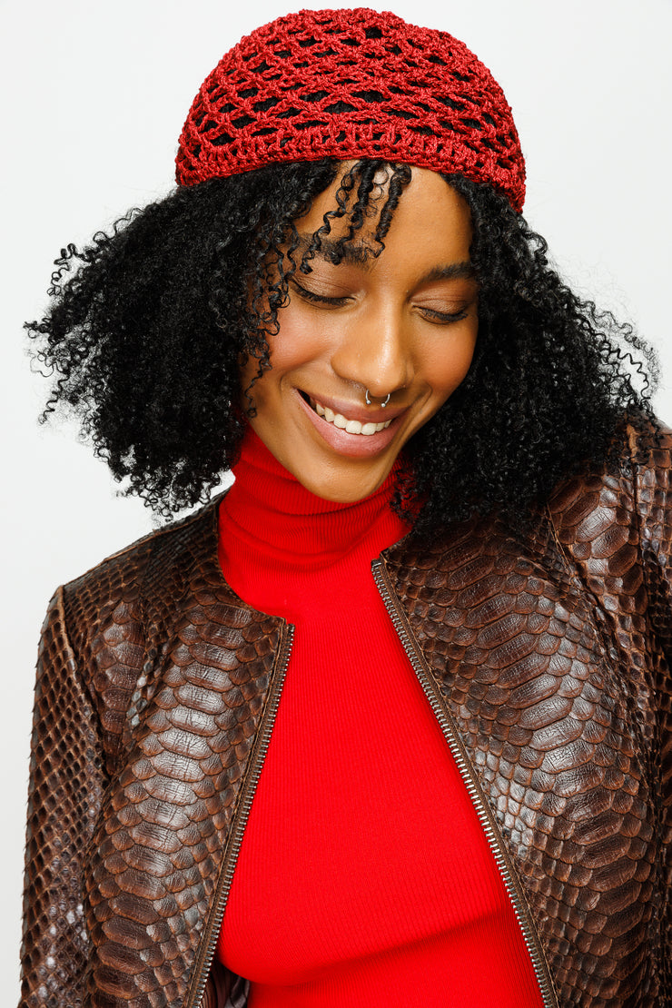 MEKKE PYTHN SKIN LEATHER WOMEN JACKET BROWN