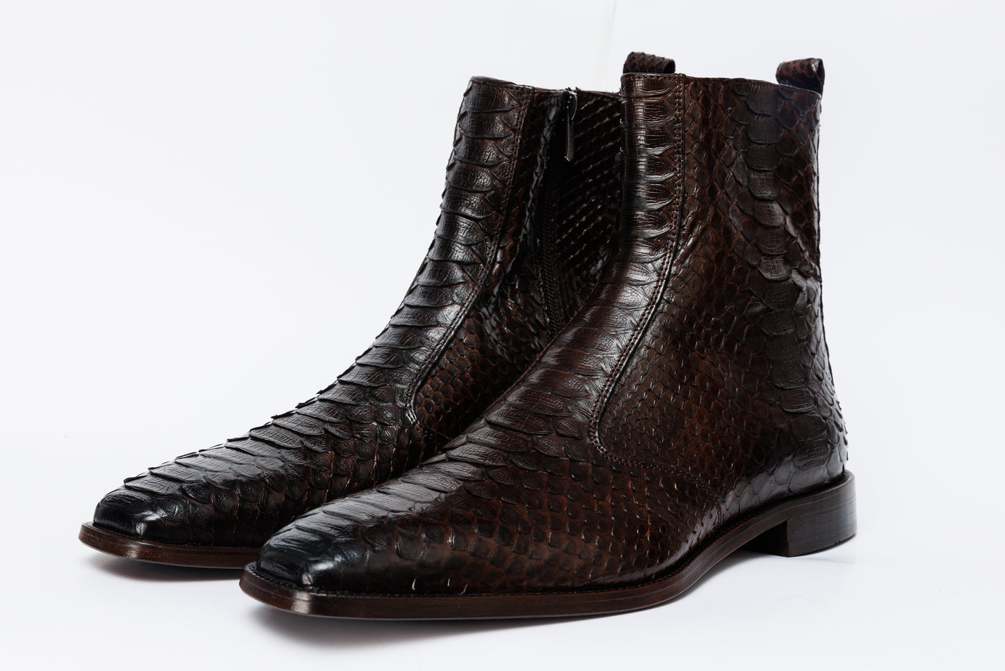 Bota de cuero con cremallera para hombre The Boss Brown Python Snk Edición limitada