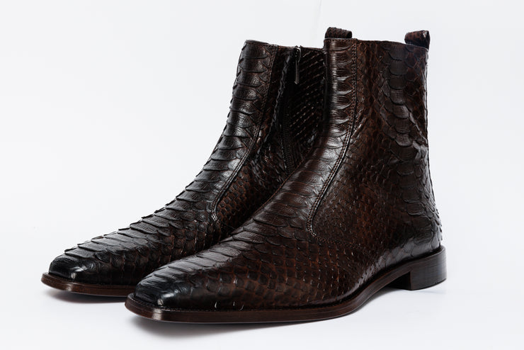 The Boss Brown Pythn Snk Zip-Up Leather Boot Limited Edition