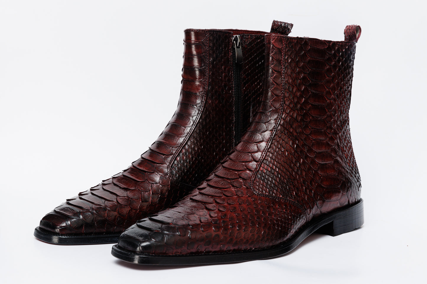 The Boss Burgundy Pythn Snk Zip-Up Leather Men Boot Limited Edition