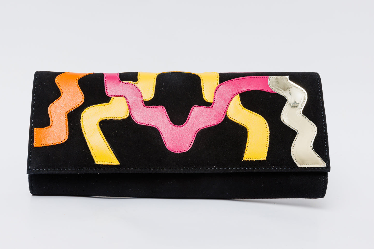 The Tario Black Suede Leather Clutch
