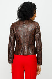 MEKKE PYTHN SKIN LEATHER WOMEN JACKET BROWN