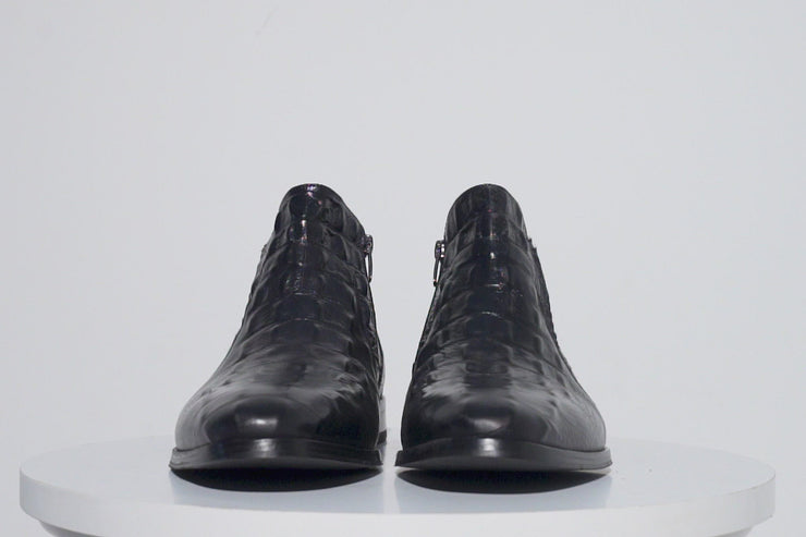 The Randor Black Leather Side-Zip Dress Ankle Boot
