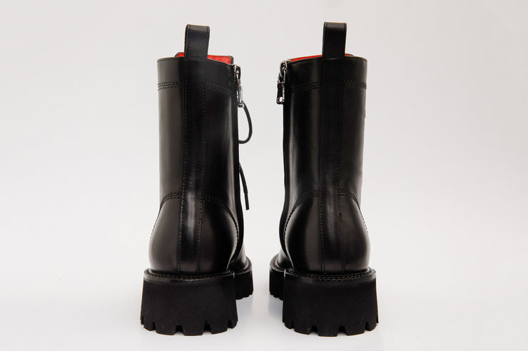 The Moreno Black Leather Lace-Up Mid Calf Boot