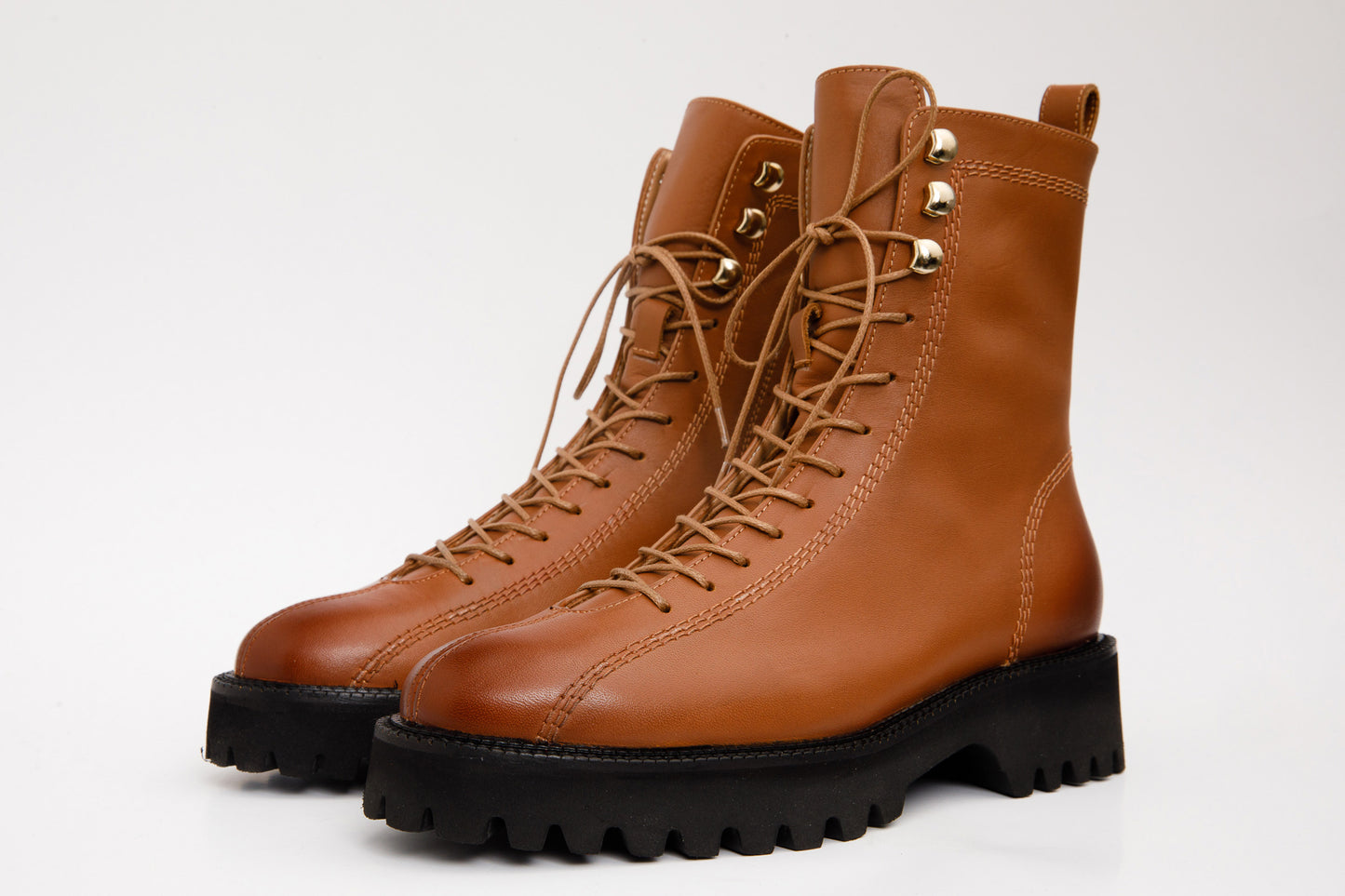 The Moreno Tan Leather Lace-Up Mid Calf Women Boot