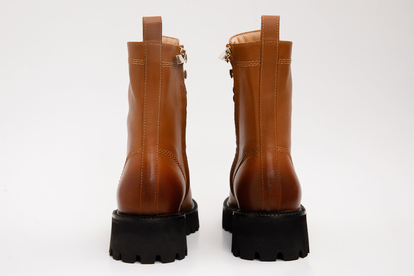The Moreno Tan Leather Lace-Up Mid Calf Women Boot