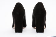 The Afega Black Suede Leather Block Heel Pump