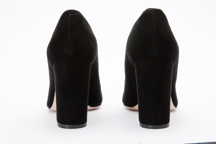 The Afega Black Suede Leather Block Heel Pump