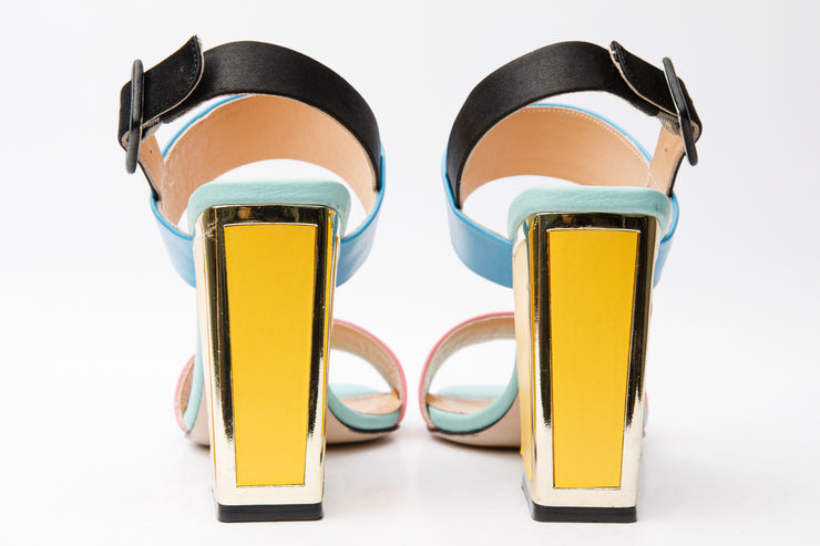 The Niger Multicolor Block Heel Leather Sandal