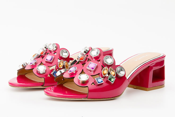 The Capdica Fuchsia Leather Block Heel Sandal