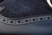 The Albus Navy Blue Leather & Suede Double Strap Monk Brogue Boot