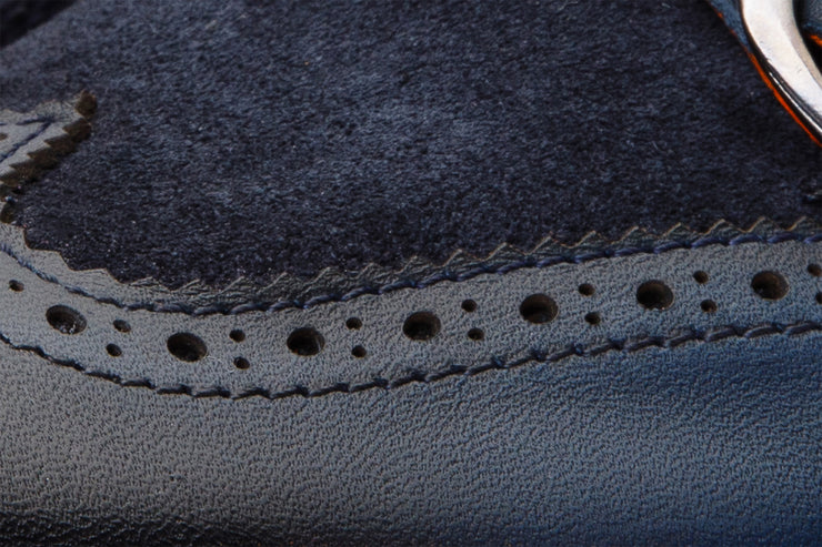 The Albus Navy Blue Leather & Suede Double Strap Monk Brogue Boot