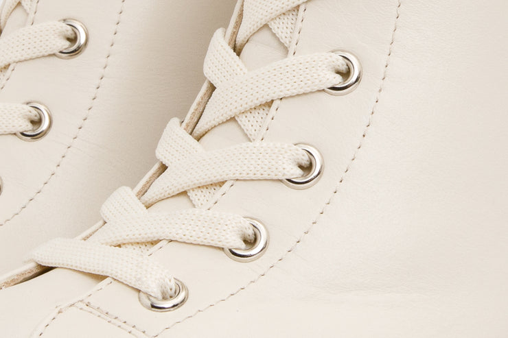 The Estrada Cream Leather Lace-Up Platform Heel Mid Calf Boot