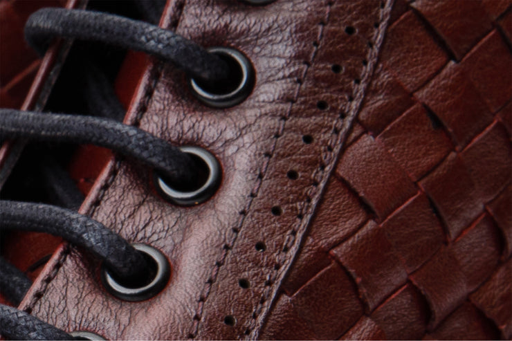 The Loddon Burgundy Leather Wingtip Brogue Handwoven Lace-Up Boot with a Zipper
