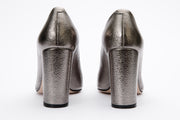 The Afega Silver Leather Block Heel Pump