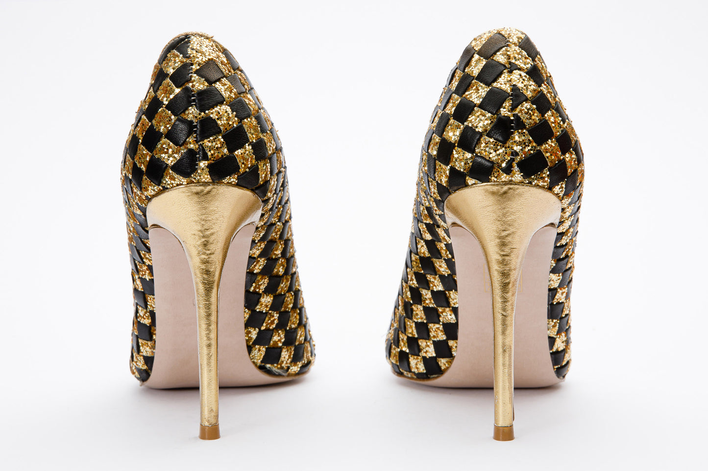 The Saks Tory Gold & Black Handwoven Leather Pump Women Shoe