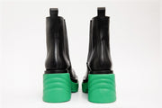 The Olga Black & Green Leather Mid Calf Boot
