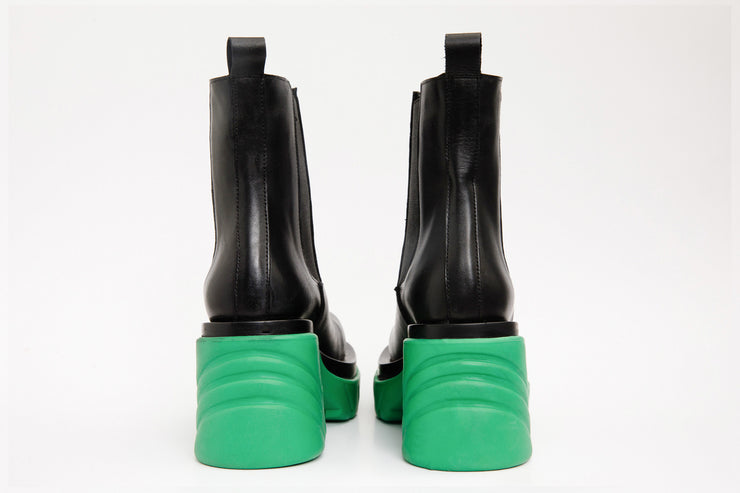 The Olga Black & Green Leather Mid Calf Boot