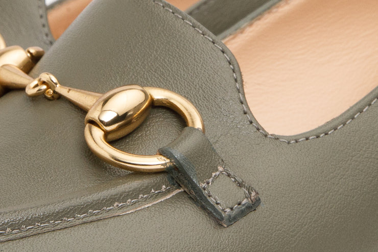 The Delhi Green Leather Block Heel Pump