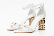 The Avlonya Block Heel White Leather Sandal