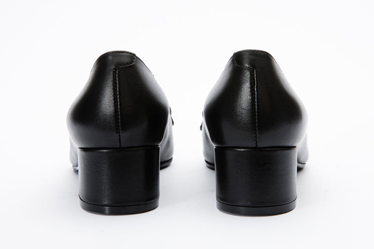 The Delhi Black Leather Block Heel Pump