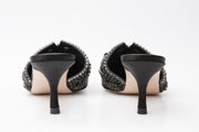 The Volga Black Leather Kitten Heel Pointy Toe Sandal