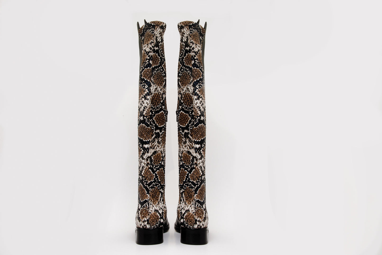 The Moengo Black Leather Leopard Knee High Women Boot