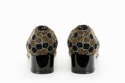 The Doha Gold & Black Glitter Leather Block Pump