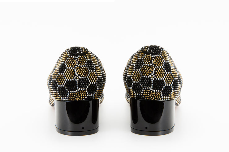 The Doha Gold & Black Glitter Leather Block Pump
