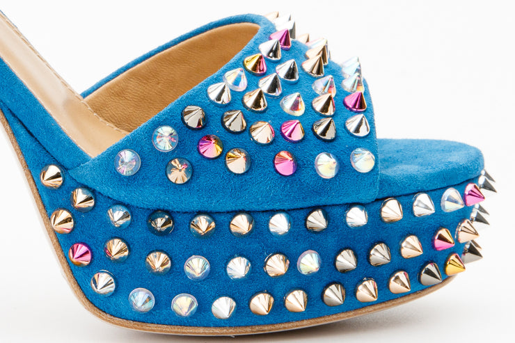 The Tampico Blue Suede Leather Spike Platform Heel Sandal