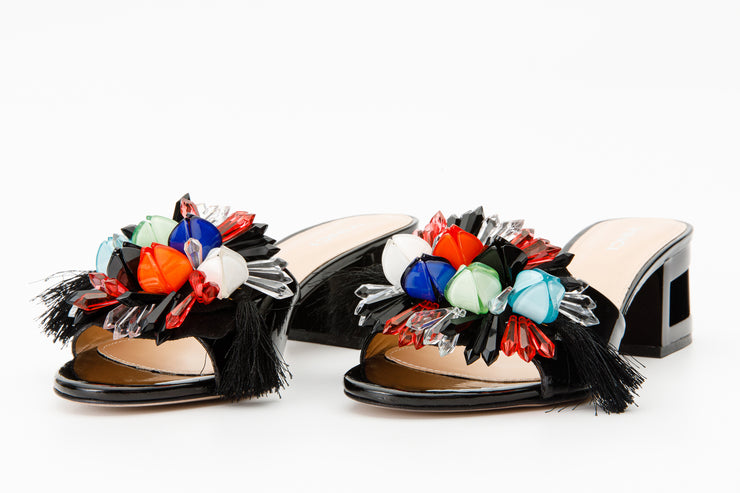 The Vigo Black Leather Block Heel Sandal