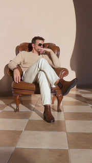 The Luxpre Tan Leather Handwoven Casual Chelsea Boot