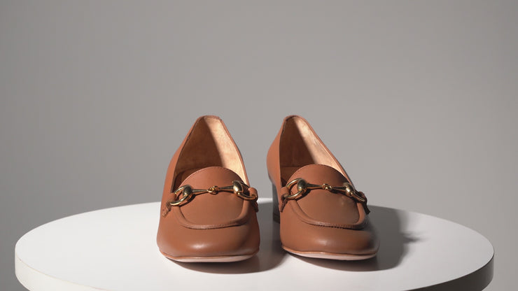 The Delhi Brown Leather Block Heel Pump